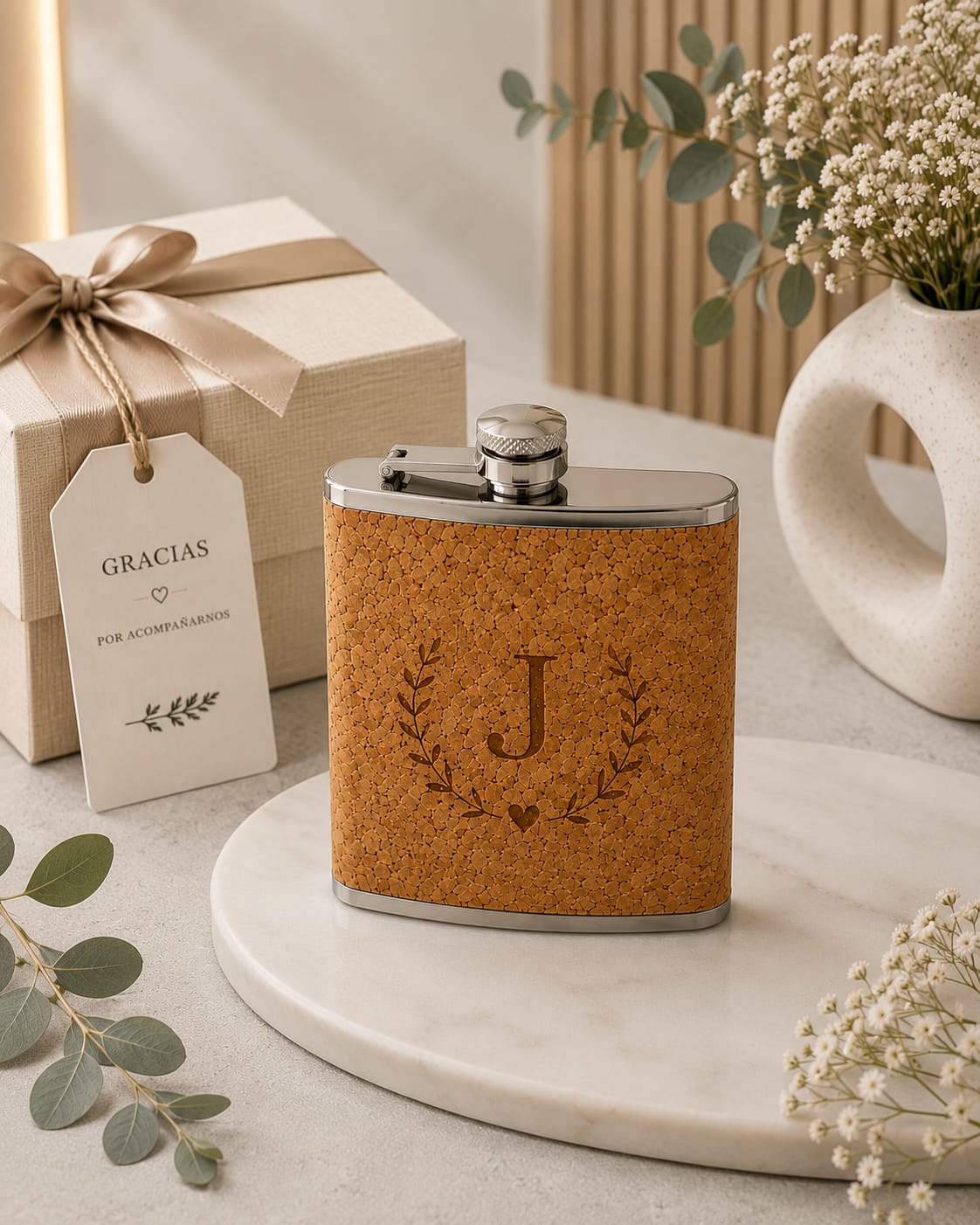 Petaca personalizada con inicial grabada